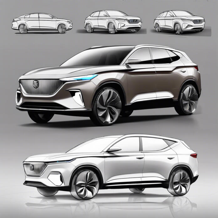 Overview of the MG Windsor EV product design sketches