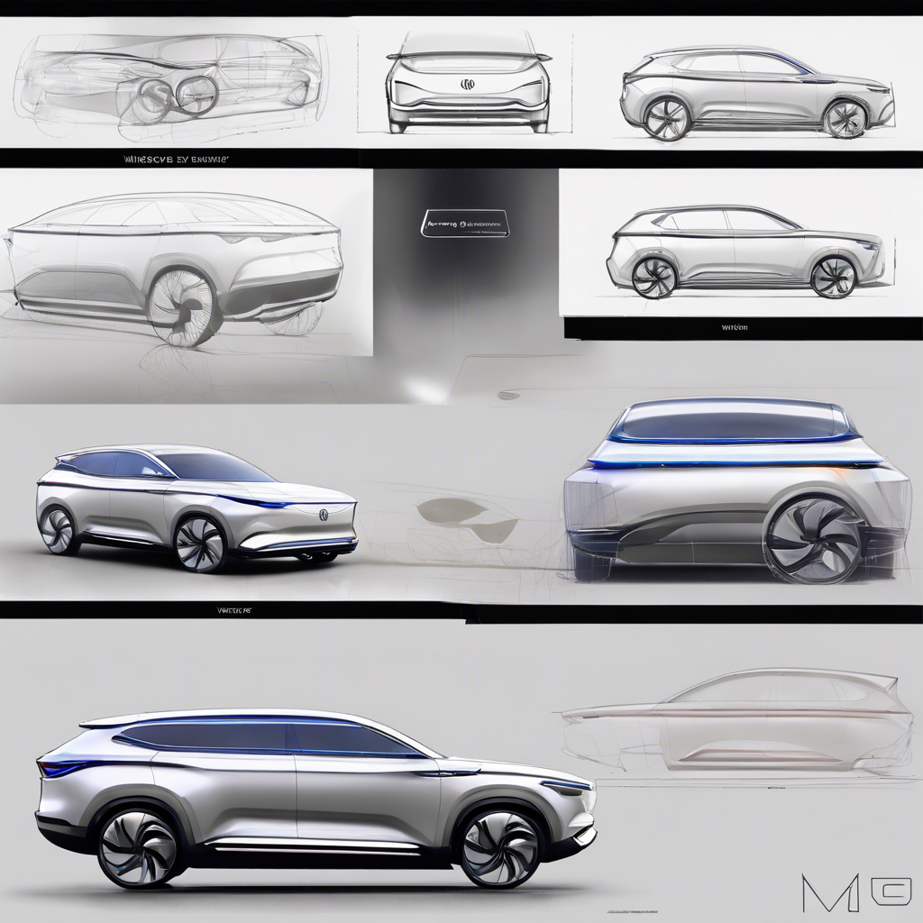 Overview of the MG Windsor EV product design sketches