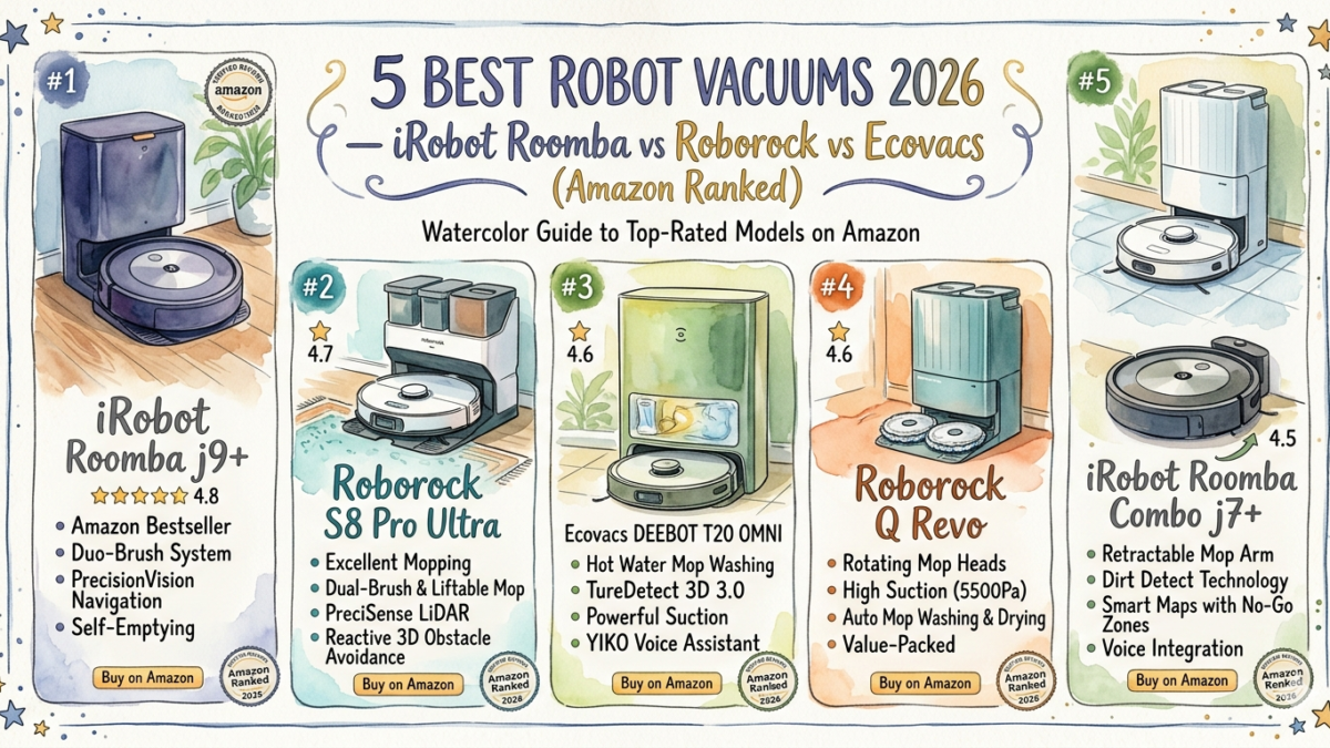 5 Best Robot Vacuums 2026 — iRobot Roomba vs Roborock vs Ecovacs (Amazon Ranked)